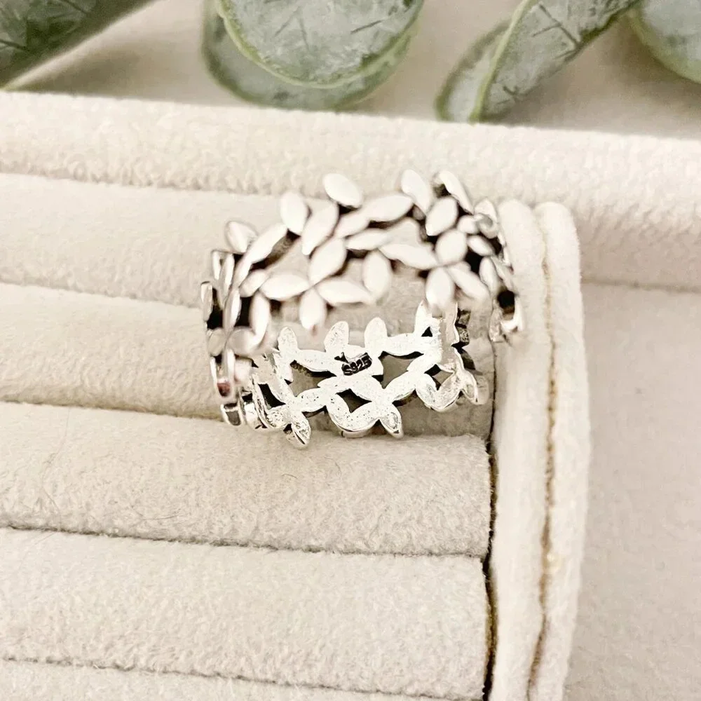 925 Sterling Silver Flower Ring Geometric Ring Leaf Ring Silver Chunky Ring